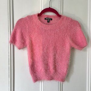 fuzzy pink short-sleeve Horoscopez knit baby tee